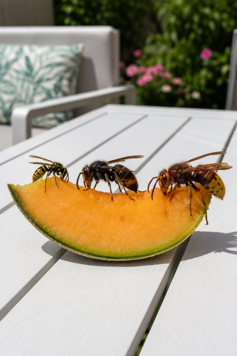 Guêpes et frelons mangent des fruits