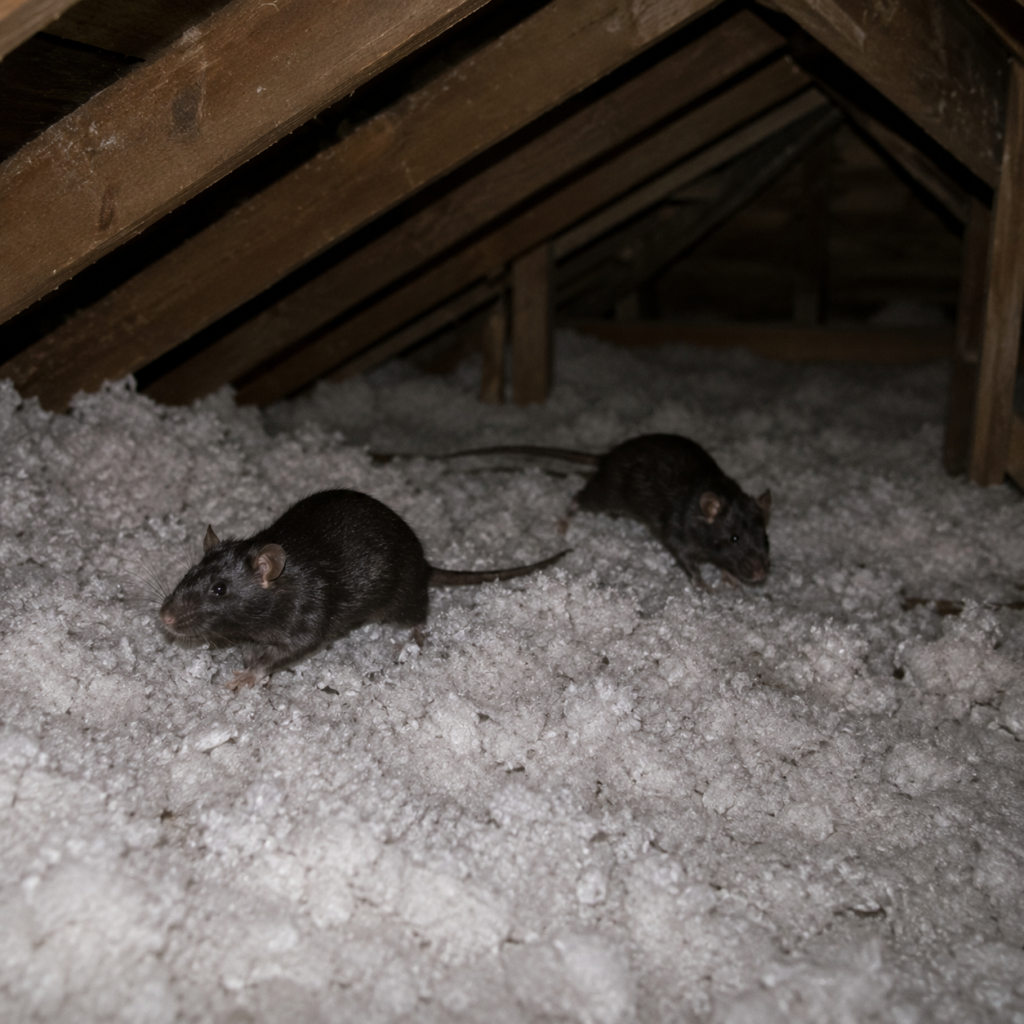Rats dans l'isolant dans les combles