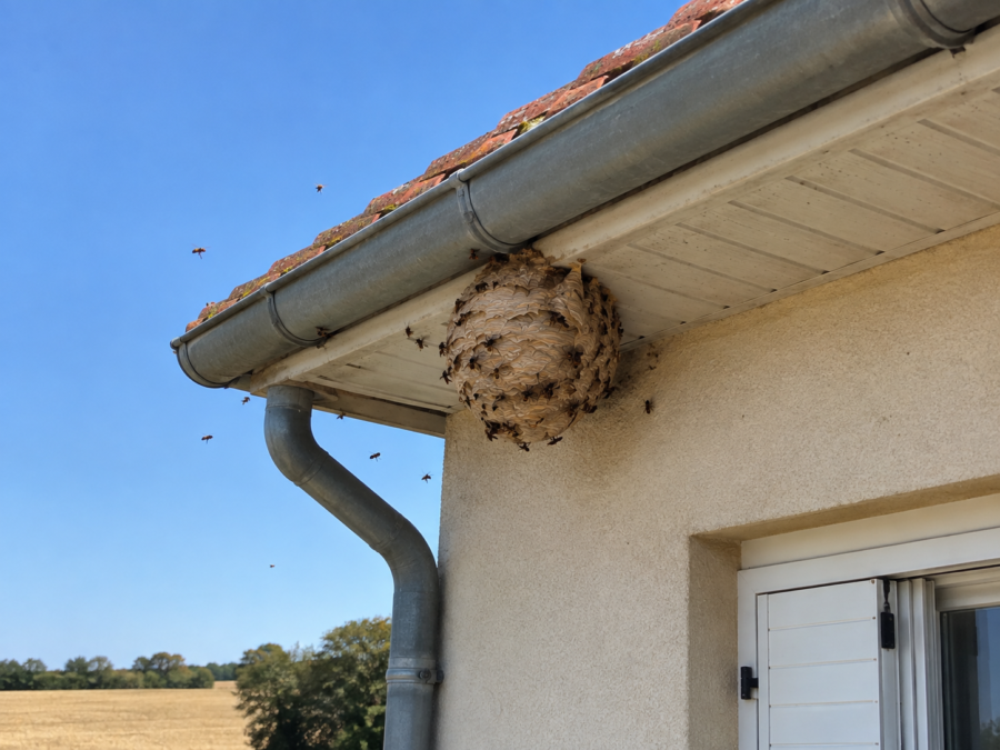 Nid de guêpes en bord de toit