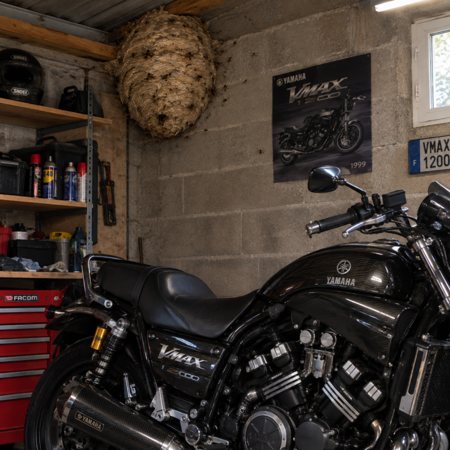 Nid de guêpes dans un garage