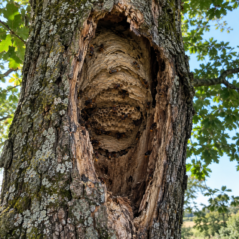 Nid de frelons dans un arbre